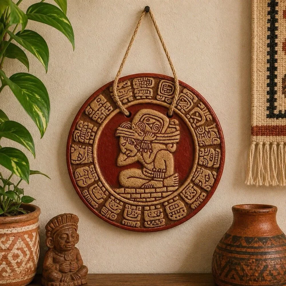 Vintage Mayan Aztec Zodiac Calendar Wall Plaque 7” Mexican Folk Art Decor